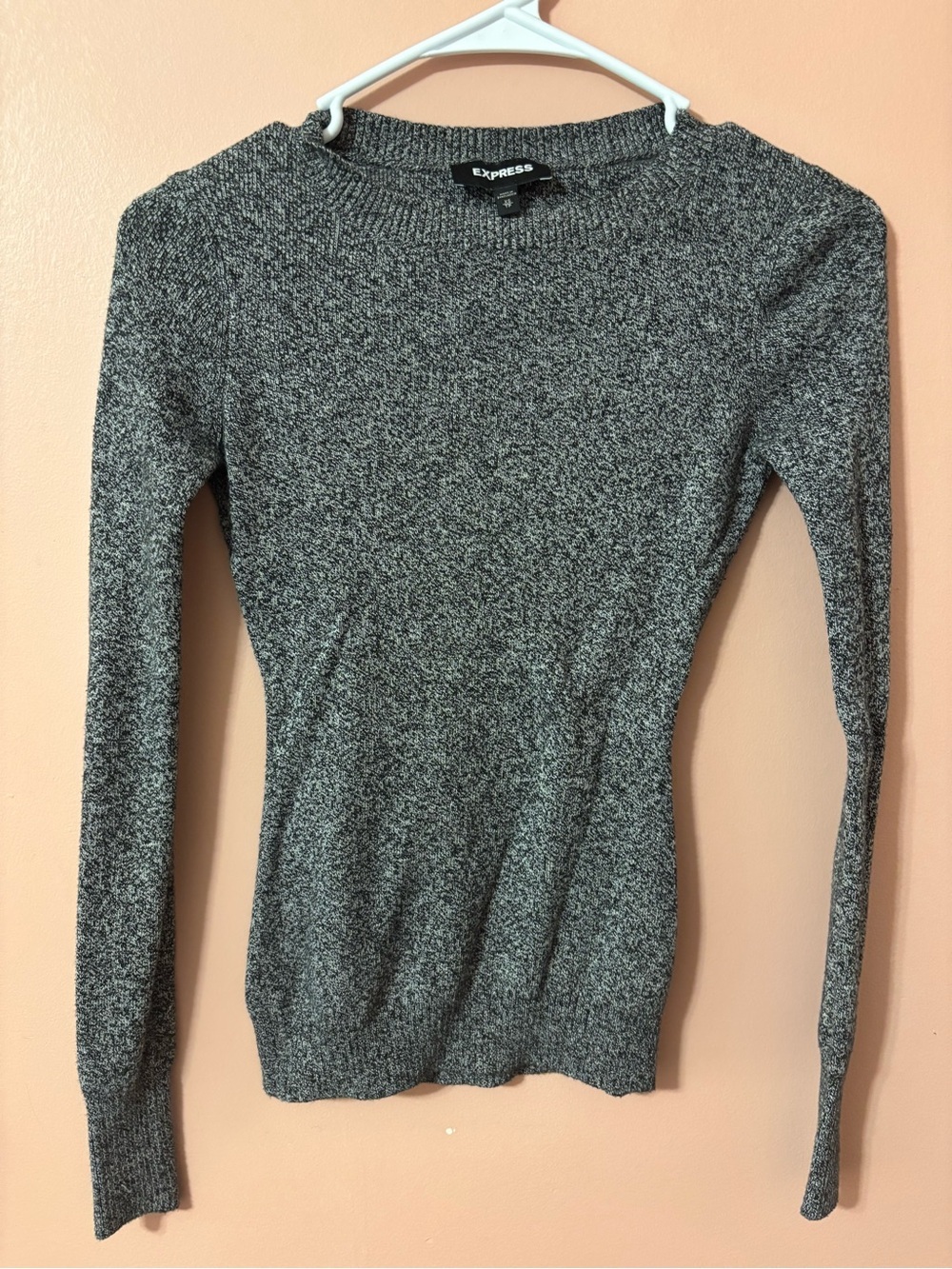 Express Women's Black-Gray Marled Crewneck Sweater